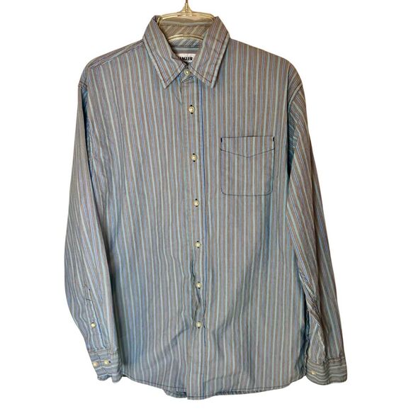 Vintage Wrangler Jeans Co Shirt Mens Sz Med Blue White Stripe Button Up - Picture 1 of 5